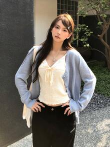 休闲百搭韩式V领蕾丝边女士背心