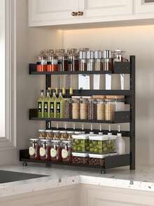 1pc Multipurpose Kitchen Countertop Spice Rack, Knife Holder, Kitchen Organizer Shelf, Suitable For Home, Kitchen And Dining Room Kitchen Items Kitchen Accessories Kitchen Tools - Black - View 9