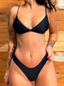 Women's High-Cut Bikini In Supplex Fabric. - 黑色 - 查看 1