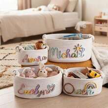 1pc Personalized Letter Handmade Basket, Party Gift Basket, Easter Gift, Party Favor, Round Rope Gift Basket - White Storage Basket - View 8