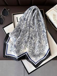 1pc Paisley Print Faux Silk 27.6in Small Square Scarf/Bandana, Versatile Neck Scarf For Men, Sun Protection - Blue and White - View 2