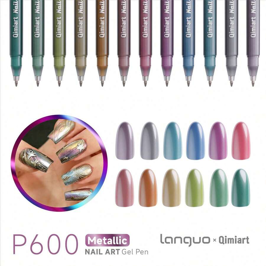 Languo 12 Colors Nail Art Markers, Classic Nail Art Pens, Nail Art Painting Pens, DIY Nail Highlighter & Outline Pens, Nail Art Markers, ABS Nail Art Marker Set