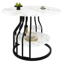 Round Table (80*80*76 Cm), Ideal For The Dining Room Or Living Room. Black Marble-Effect MDF Top.