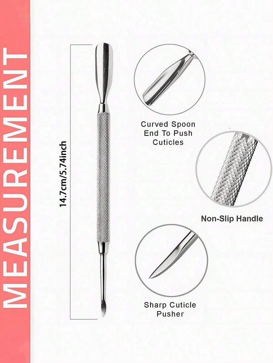 4Pcs Cuticle Pusher Double Sided - Sharp Edge Spoon Shaped Dual Ended Cuticle Pusher Remover Clean Stainless Steel Manicure Pedicure Manicure Care Tool,Nail Supplies,Nail Tools,Nail Art Tools,Back To School,Nails,Nail Tools For Press On Nails,Manicure Pedicure Tools 0H8N - 銀色 - 查看 1