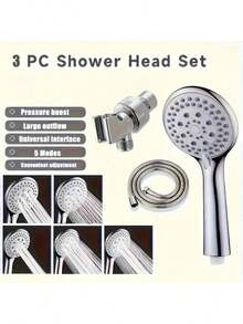 1 Set Handheld Adjustable High Pressure Shower Head With Bracket & Hose, Bathroom Shower Faucet, Bathroom Hardware, Bathroom Accessories, Enjoy Luxurious Bathing Experience - Square - View 3
