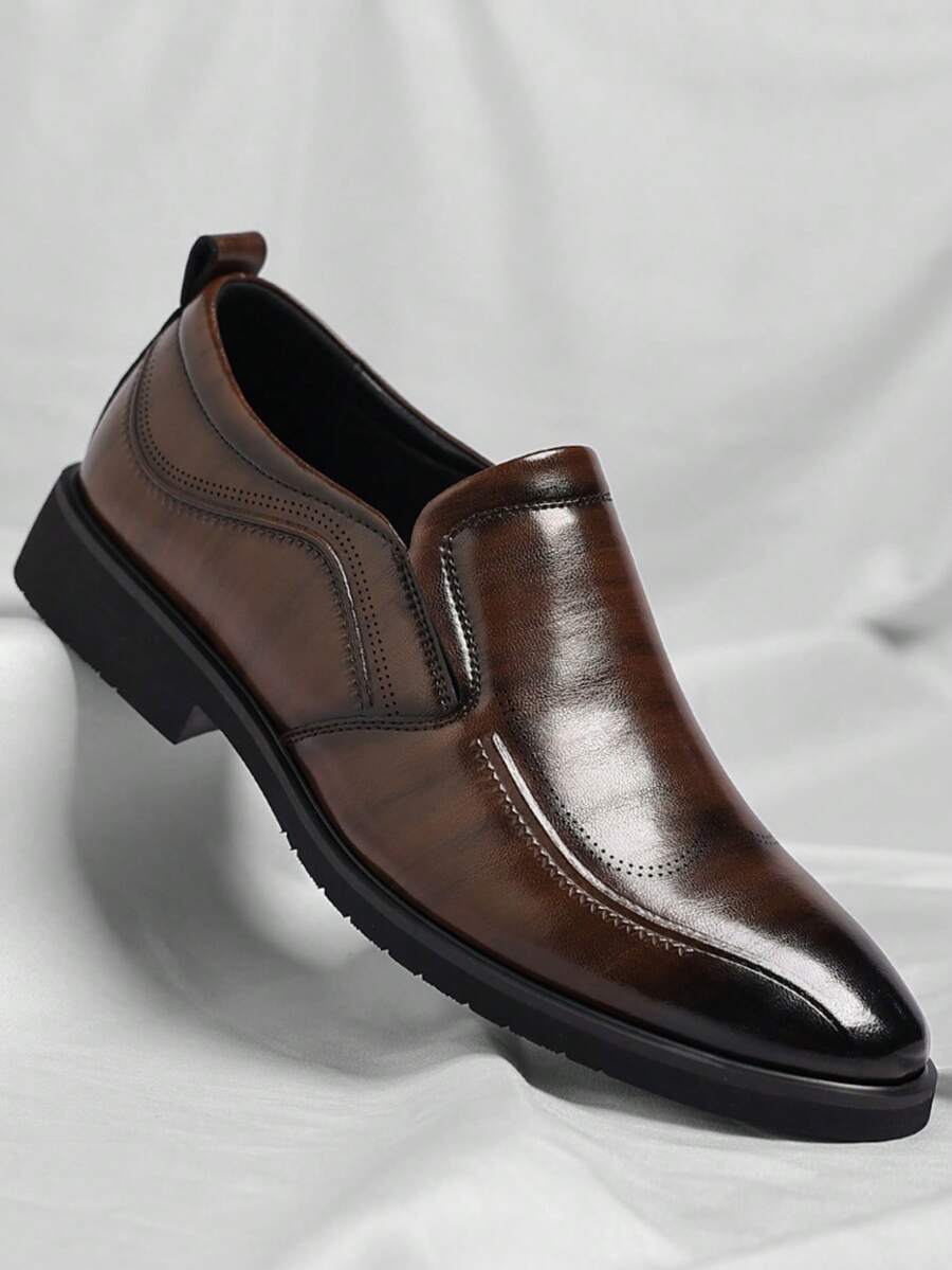 Men's Brogue Business Loafers, Slip-On Formal Shoes, Groom's Wedding Shoes, Office Work Shoes, Daily Commuting Shoes, Soft And Comfortable Men's Shoes, High-End Texture Shoes, Classic Men's Shoes, Korean-Style Men's Shoes, Handsome Youth Shoes, Middle-Aged Dad Shoes, Four-Season Men's Shoes, Simple And Versatile Shoes, Stylish Low-Top Shoes, Comfortable Work Shoes - 棕色 - 查看 1