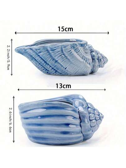 1pc, Blue Conch Ocean Series Ceramic Base Serial Set Succulent Plant Pot Cactus Plant Pot Flower Pot Indoor Planters For Home Office Outdoor Garden Perfect Gift Idea (Plants Not Included)