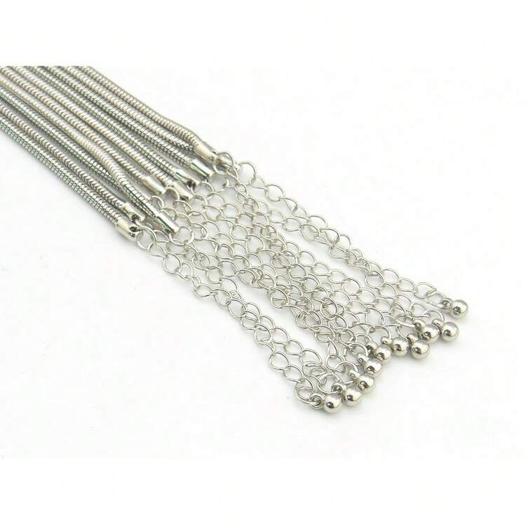 10PCS Rhodium Color Copper Snake Chain Necklace 16 Inch With 2\ Extension Chain (2.5MM, XL-1000) - 2.5mm-10pcs-rhodium-coloured - View 5