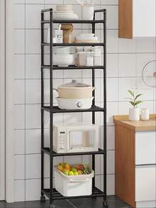 6- 8 Tier Adjustable Kitchen Shelf, Kitchen Organizer Storage, Black Metal Shelf With Hooks, Spice Rack, Kitchenware And Utensil Rack, Home Decor For Kitchen, Pantry, Bathroom, Valentine's Day, Easter Decor. - 黑色6層 - 查看 7