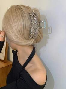 1pc Silver Metal Alloy Pentagram Hair Clip Y2K Style Fashionable Versatile Elegant Chic Minimalist Design Solid Color Hair Accessories For Women Girls Daily Wear Parties Commutes Vacations Hairstyling Makeup Clothing Accessorizing PDQQ - 銀色 - 查看 5