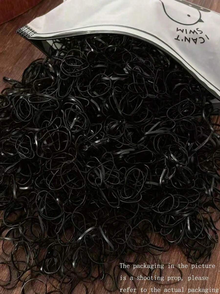 1000 Cute High-Elasticity Hair Ties, Disposable Hair Ties For Women, Ponytail Hair Ties, Colorful Hair Accessories, Elastic Hair Bands, Hair Ties, Hair Ties, Fitness Apparel - 黑色 - 查看 1