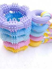 1个新款趣味耐咬磨牙绳结TPR橡胶软尖圆环宠物咀嚼玩具，适合小型/中型犬猫，可缓解无聊，进行互动训练和锻炼 - 彩色 - 查看 5