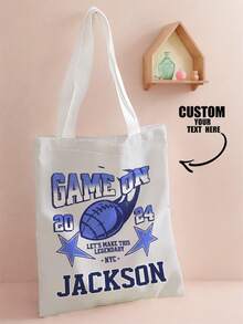 1pc Kids Customizable Name/Text Cartoon Football Print Casual Tote Bag, Shoulder Bag, Shopping Bag, Reusable Fashion Backpack, Multi-Functional Shoulder Bag Shopping Bag - Multicolor - View 12