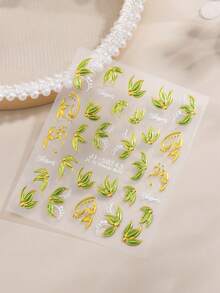 5D闪亮绿色山茶花美甲贴纸浮雕花叶植物美甲装饰高品质防水自粘贴纸DIY美甲沙龙用品 - 彩色 - 查看 4