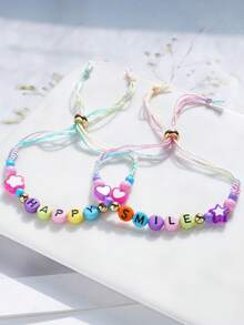 6pcs/Set Positive Energy Letter Word LOVE Dream Happy Smile Colorful Beaded Adjustable Braided Friendship Bracelets, Random Color - Multicolor - View 4