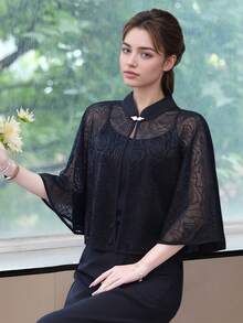 1件【2026新款】优雅蕾丝披肩/东方魅力新娘婚纱披肩，仿珍珠纽扣玫瑰花卉图案防晒披肩，适合女性。适用于节日、派对、庆典、日常穿着。情人节礼物，婚纱配饰。 - 彩色 - 查看 3
