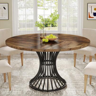 Tribesigns Round Dining Table For 4-6 People, Circle Kitchen Table, 75 CM Tall Farmhouse Dinning Room Tables, With Metal Base For Kitchen, Living Room (Rustic Brown)
