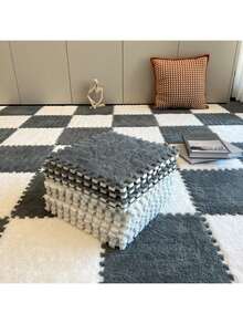 10pcs, 30cm, 60cm Plush Patchwork Rug Tiles, Bedroom Square Decorative Floor Mat, Bedside Cute Carpet, Thick Foam Floor Pad, Odorless Soft Interlocking Floor Protector Mat, Multi-Color Patchwork Rug, Comfortable Room Floor Mat, Suitable For Bedroom, Study, Living Room, Balcony - Plush Floor Mat - View 9