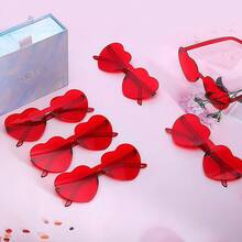 10/15pcs Frameless Heart Shaped Black , Funny Heart Shaped Glasses Suitable For Party, Christmas Gifts - Red - View 4