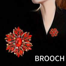 1/10 Classic Alloy Glass Brooches In Vintage Colors Luxe Temperament Lady Shawl Coat Brooches Accessories - Rose Red - View 13