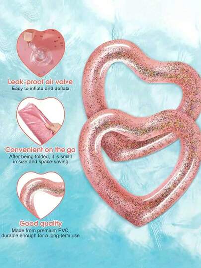 1个心形透明PVC充气游泳圈，发光，大号，可爱，成人必备沙滩配件