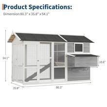 Casa para Gallinas con Corral - Gallinero Grande de Madera con Techo Impermeable, Ideal para 4-6 Pollos, Incluye Nido y Rampa - blanco grisáceo - Ver 2