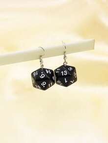 1对女士时尚创意骰子耳环，适合日常佩戴 - 黑色 - 查看 10
