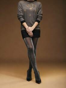 1双黑色银线连裤袜，适合通勤、约会、展现自信魅力、情人节、狂欢节等节日装扮 - 女装 - 黑色 - 查看 4