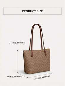 City Tote Bag In Signature Canvas Shoulder Tote Bags For Women COACH Classic Leather Printed Tote Bag Casual Bag For Daily,Shopping,Business,Travel And School,Mother's Day Leather Tote For Mom,CBT18 - 棕色 - 查看 8