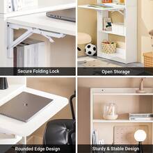 SoBuy Hemmakontor Fällbart bord Skrivbord Dator Skrivbord Arbetsstation med 5 hyllor Vit B64 X D58 X H145cm FWT92-H-W