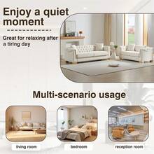 Chesterfield Velvet 3 Seater Sofa & 2 Seater Sofa Set, Moderm Sofa Couch Set With Rolled Arms And Button Tufted Back, Luxury Upholstered Living Room Furniture, Classic Modern Couch For Apartment Home Office, Deep Seat Sofa With Spring Cushions, Solid Wood Frame - 米色 - 查看 5