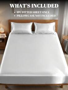 1件纯色缎面床笠，丝滑触感床垫保护套（不含填充物），亲肤舒适，白色缎面床笠，深口袋设计透气凉爽，柔软丝滑的简约风格床笠，适用于大号、特大号、单人床和双人床，可机洗，理想的节日礼物 - 白色 - 查看 2