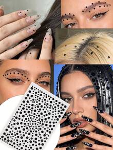 8pcs/5pcs/3pcs/2pcs/1pc 3mm/4mm/5mm/6mm Multi-Size Geometric Self-Adhesive Rhinestone Stickers, Mysterious Black Crystal Simulated Jewelry Diamonds For DIY Crafts And Art Projects, Carnival, Valentine's Day, Halloween, Christmas, Mother's Day, Party, Music Festival, Face And Nail Decoration - Black - View 1