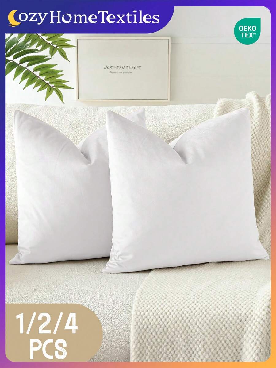 1/2/4pcs White Solid Color Dutch Velvet Pillow Covers, Soft Decorative Cushion Covers, Pillow Shams, Bedding, Pillow Covers Only (No Pillow Insert), Zipper Closure, Suitable For Sofa, Bedroom, Living Room And Various Room Types, Pure White Plush Pillow Covers, Soft & Breathable, Skin-Friendly, Cozy Home Textile, Suitable For All Seasons, Autumn Home Decor, Cushion Cover Size 45*45 Inches, Room Decor, Oeko-Tex Certified