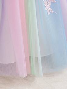 Girls' Princess Lace Rainbow Tulle Dress, Colorful Gradient Puff Mesh Dress For Birthday Party, Holiday, Performance, Ballet Dance, Sleeveless Cute Backless Dress For Girls - Multicolor - View 10
