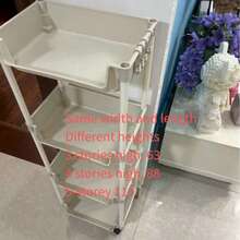 多功能滚动储物推车 - 多层储物架，适用于厨房、浴室和客厅，移动方便，塑料结构，浴室储物推车，置物架 - 白色 - 查看 9