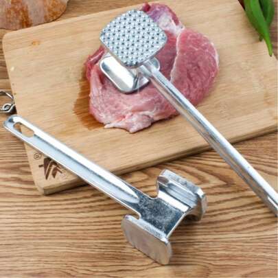 1pc Double-Sided Aluminum Meat Tenderizer, Can Be Used To Pound Chicken And Beef, Helping Them Absorb More Flavor For Delicious Taste. Suitable For Restaurants, Kitchens, Picnics And Barbecues