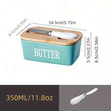 1个多功能黄油盒，陶瓷黄油罐配竹盖，密封黄油收纳盒，厨房台面和冰箱收纳整理盒，密封黄油储存容器，家用烘焙工具 - 彩色 - 查看 13