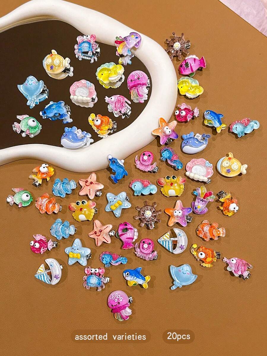 20pcs Random Ocean-Themed Hair Clips, Suitable For Everyday Use - Multicolor - View 1