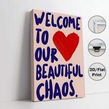 1 件“欢迎来到我们美丽的混乱”墙面艺术海报 - 极简主义家居语录印刷品，白色背景上饰有红色爱心和藏蓝色字母，并以米色和黑色点缀，适合客厅、卧室、乔迁礼物。 - 彩色 - 查看 2
