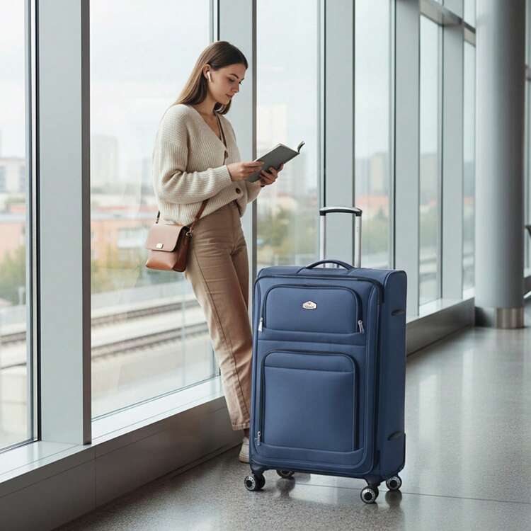 Lightweight Water-Resistant Softside Spinner Luggage With Secure TSA Lock,Expandable Design & Organized Interior & Portable Front Grab Handles & Adjustable Telescopic Handle,Suitable For Long Or Short Travel - 藍色 - 查看 11