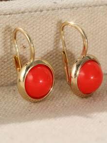 Fashionable & Luxurious Red Round Pendant Earrings, Handmade Jewelry Accessories For Women, Suitable For Weddings And Parties, A Romantic Gift For Wife And Girlfriend - Gold - View 8