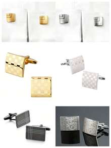 Laser Engraved Geometric Square Cufflinks For Men - Gold Metal Business Cufflinks, Men's Fashion Jewelry, Gold Laser Plaid Cufflinks, French Cuff Shirt Cufflinks, Business, Formal Wear, Wedding, Groom, Groomsman, Ins - Cufflinks - View 12