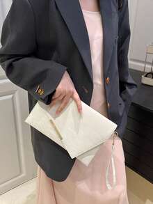 2026新款时尚简约休闲女士手拿包，纯色复古信封钱包，零钱包，手提包 - 白色 - 查看 4