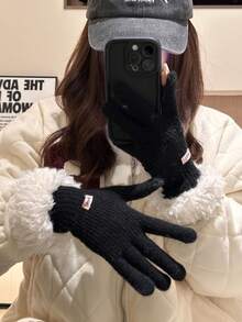 1 Pair Solid Color Rabbit Fur Knit Gloves, Warm And Windproof For Autumn/Winter, Versatile For Students And Couples - Multicolor - View 15