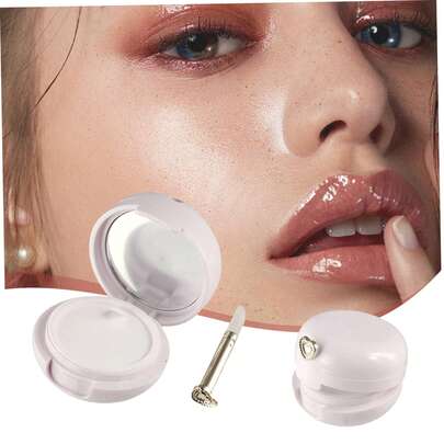 1/2pcs Travel Lip Balm Container, Refillable Lip Gloss Storage Box, With Silicone Lip Brush, With Mirror, Empty Cosmetic Jar, Suitable For Samples, Face Cream, Lotion