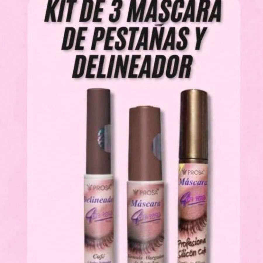 KIT DE 3 PIEZAS PROSA CAFE, RIMEL PARA ALARGAMIENTO DE PESTAÑA RIMEL PARA VOLUMEN Y DELINEADOR DE OJOS - Marrón - Ver 1