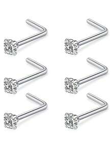 6pcs Minimalist L-Shaped Titanium Alloy Zirconia Nose Studs, Unisex - L Bar - View 9