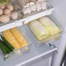 1pc Retractable Refrigerator Drawer Storage Box, Designed For Refrigerator Organization. These Storage Boxes With Handles Are Great For Categorizing And Storing Fruits, Canned Food, And Beverages In The Refrigerator, Pantry Or Cabinet. - Clear - View 4