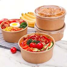 10/30个透明塑料碗带盖，加厚耐用一次性食品容器，适用于盛装冷热食物、派对餐饮外卖，防漏耐热 - 彩色 - 查看 5